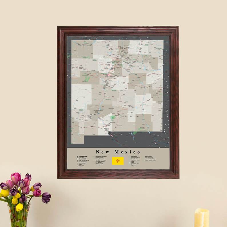 Earth Toned New Mexico Framed Travel Map main picture