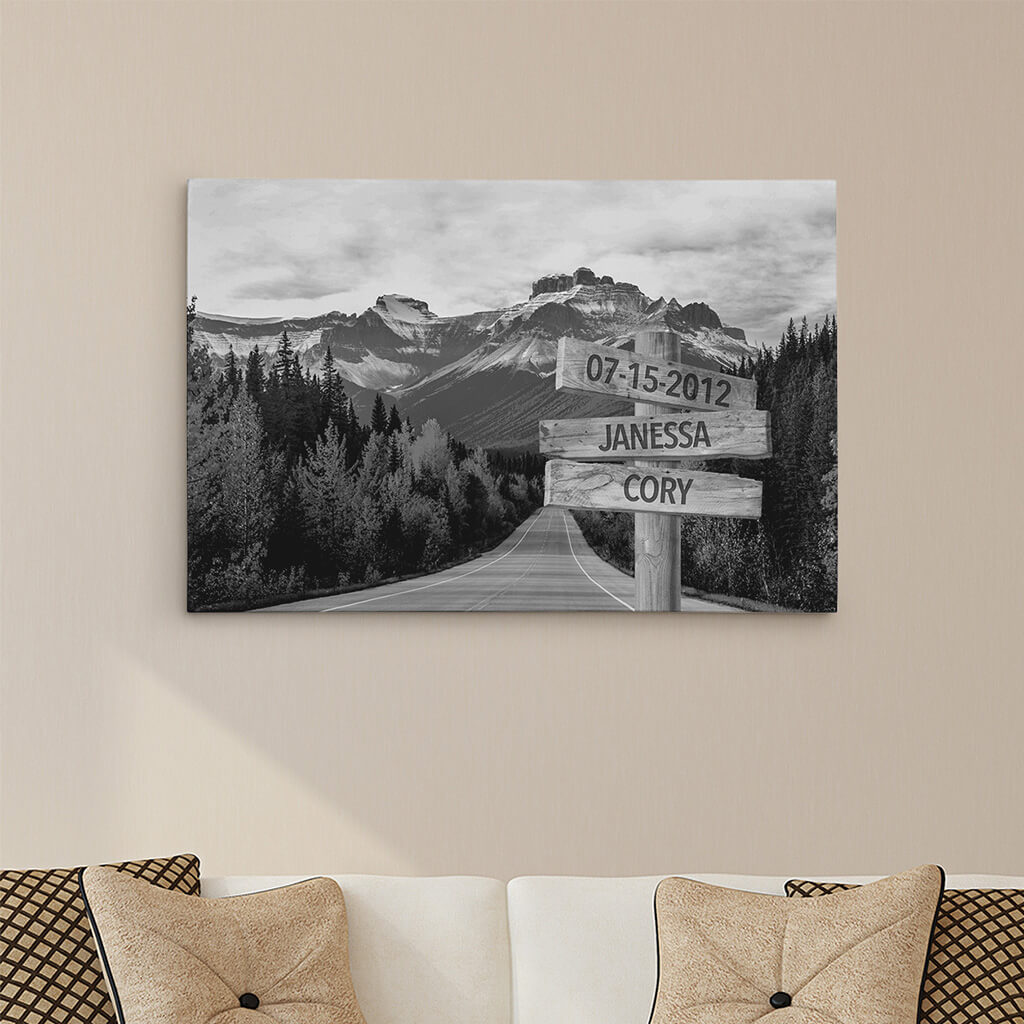 Mountain Road Sign Art - 24x36 - B&amp;W
