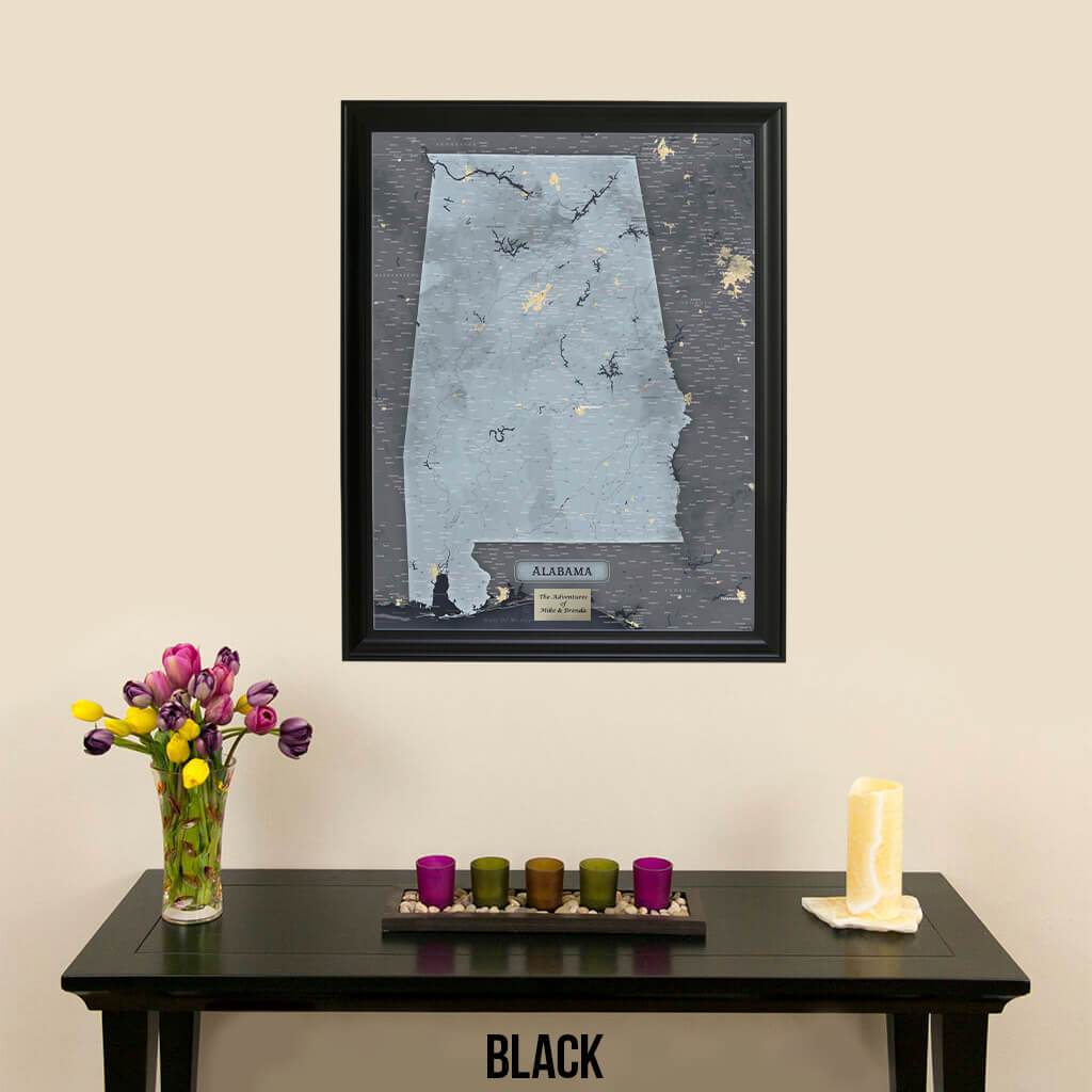 Push Pin Travel Maps Framed Alabama Slate Wall Map with Pins in Black Frame