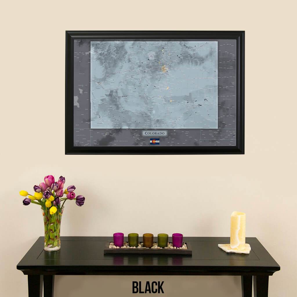 Push Pin Travel Maps Colorado Slate Map with pins Black Frame