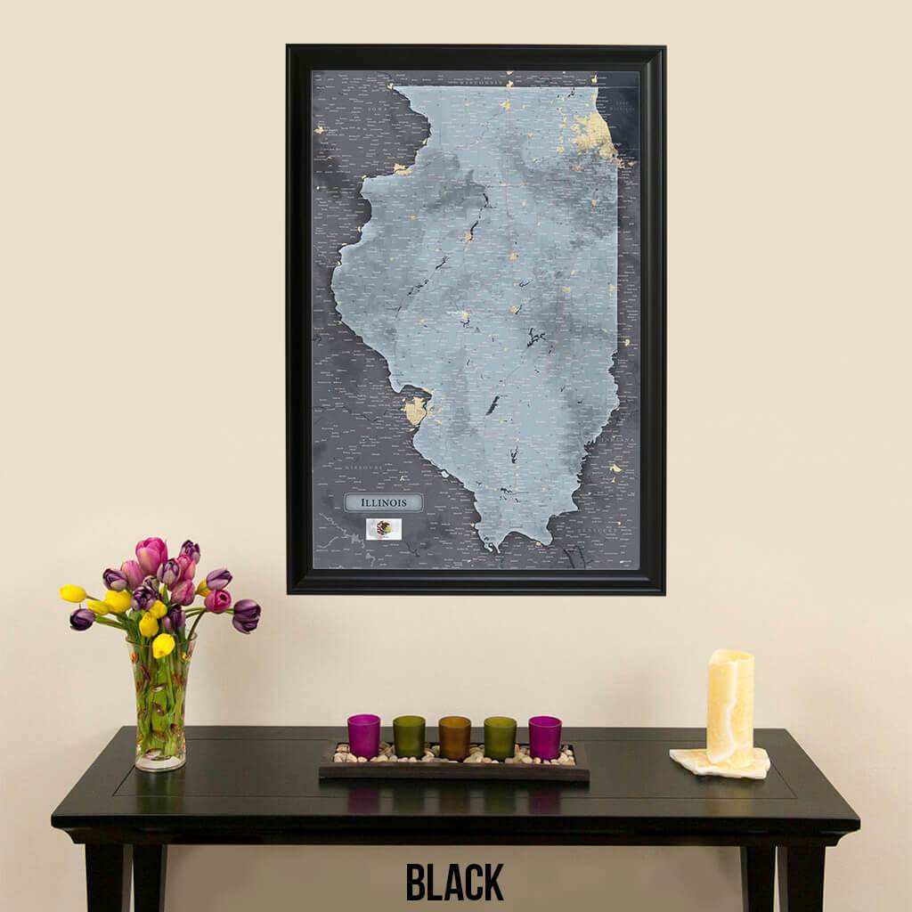 Push Pin Travel Maps Illinois Slate Map with Pins Black Frame