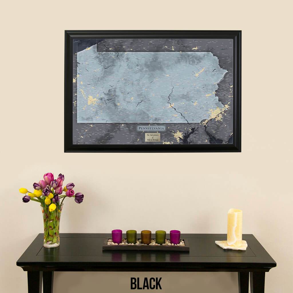 Push Pin Travel Maps Pennsylvania Slate Map with Pins Black Frame