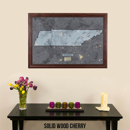 Push Pin Travel Maps Slate Tennessee Wall Map with Pins Solid Wood Cherry Frame
