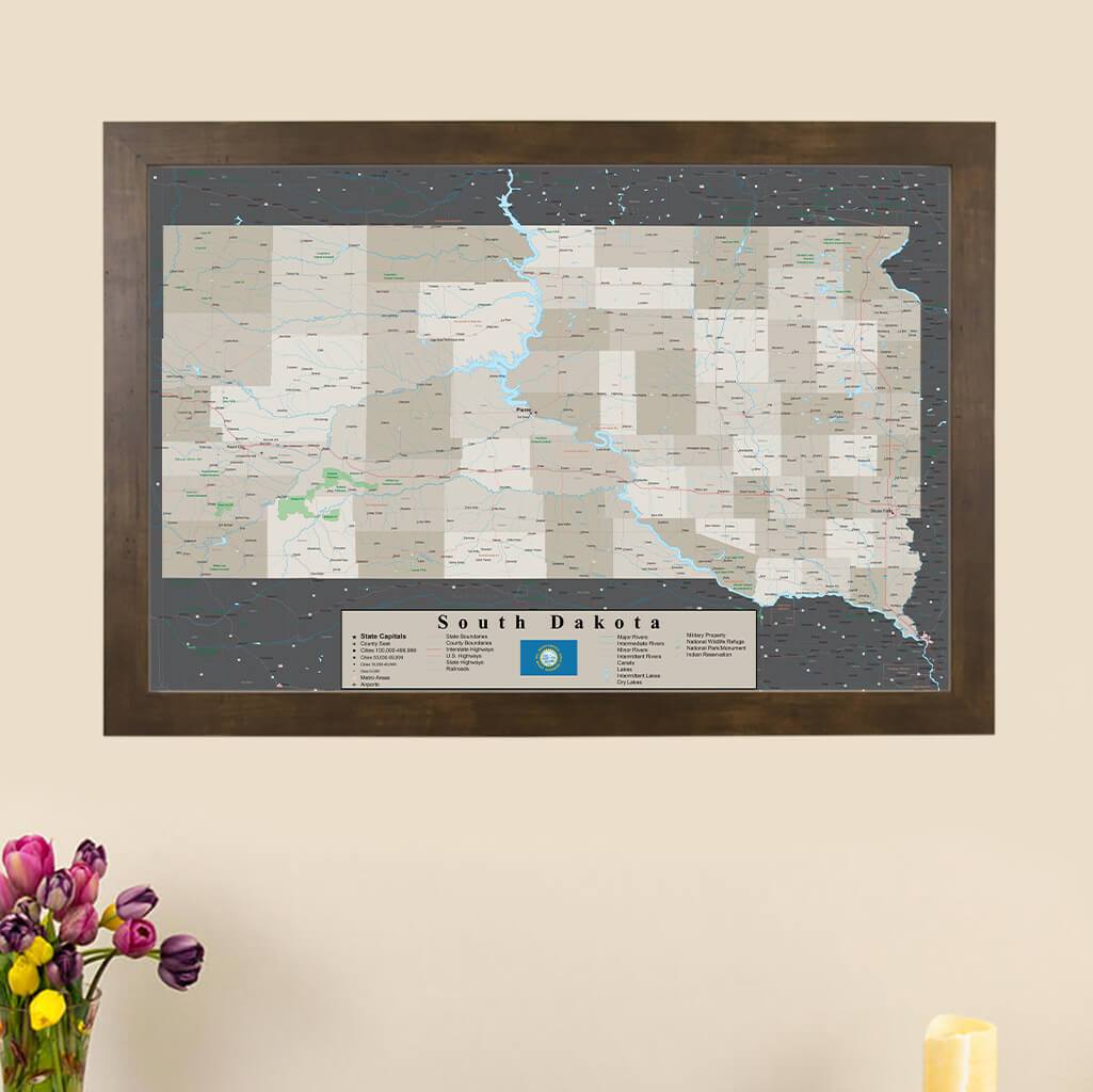 Earth Toned South Dakota Framed Pin Map main image