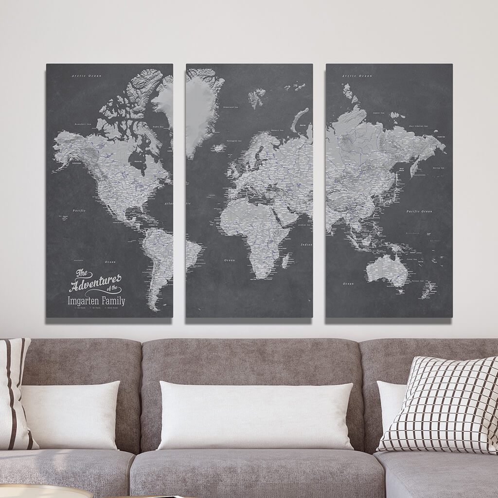 3 Panel Stormy Dream World Canvas Map