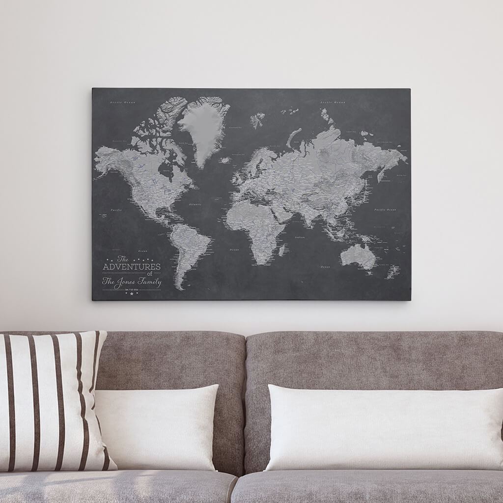 24x36 Gallery Wrapped Stormy Dreams World Map with Pins