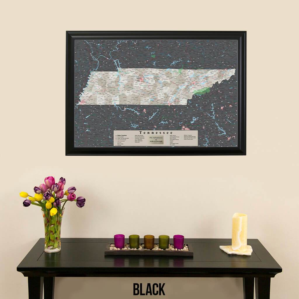 Earth Toned Tennessee Framed Pinboard Map Black Frame