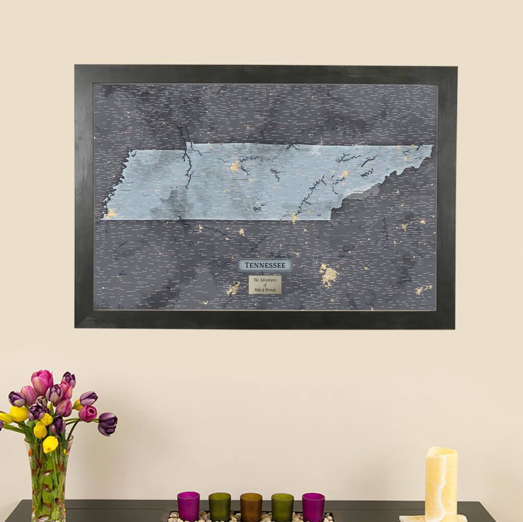 Push Pin Travel Maps Slate Tennessee Framed Pinboard Map main picture