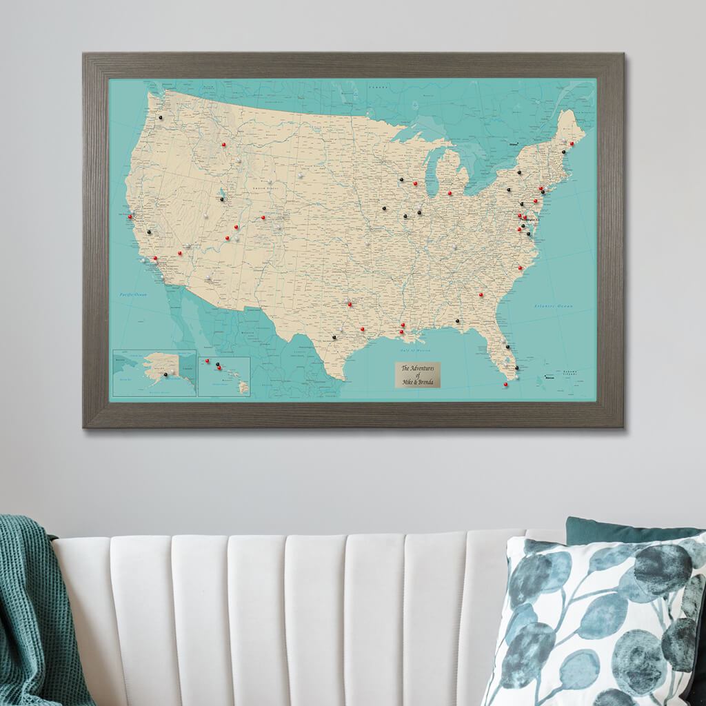 Teal Dream USA Push Pin Travel Map with Pins