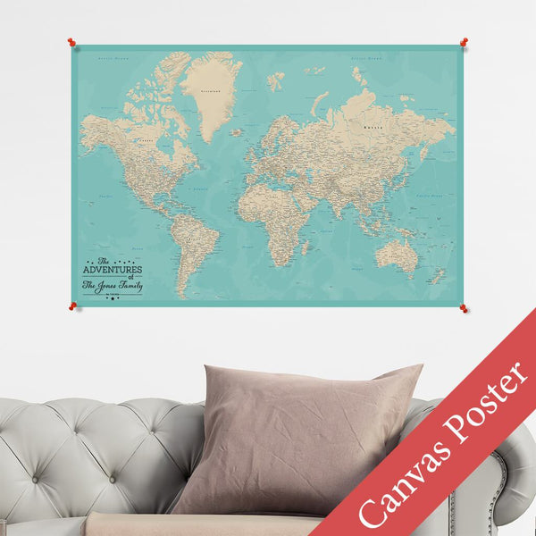 Portable Canvas Map of the World | Personalized World Travel Map ...
