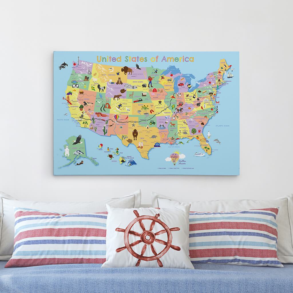 24x36 Gallery Wrapped Canvas Kids Map