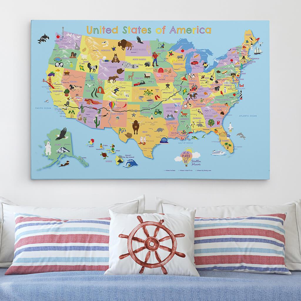 United States Push pin map with city detail and 100 map pins!