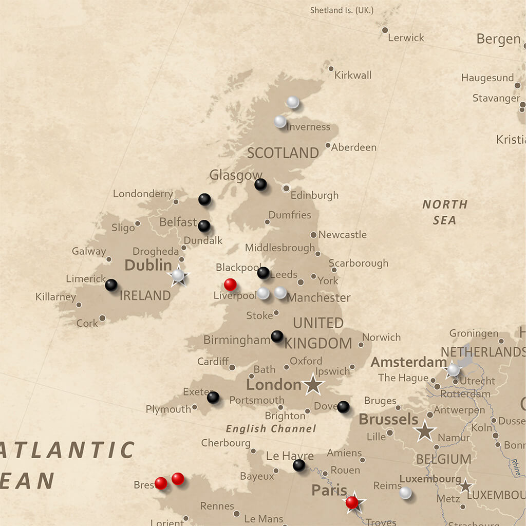 Gallery Wrapped - Vintage Europe Travel Map with Pins - Square Style