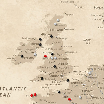 Gallery Wrapped - Vintage Europe Travel Map with Pins - Square Style