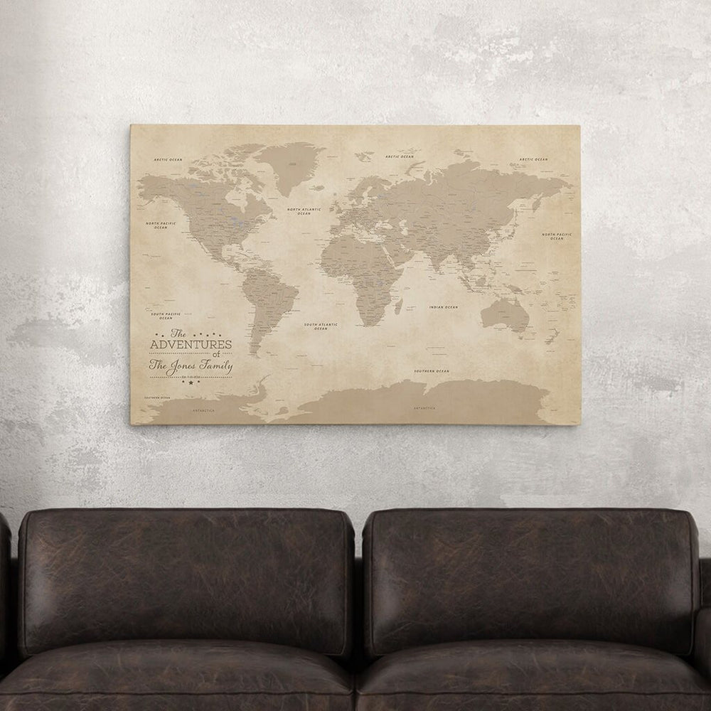 Gallery Wrapped Canvas Map | Vintage Wall Map | Push Pin Travel Maps