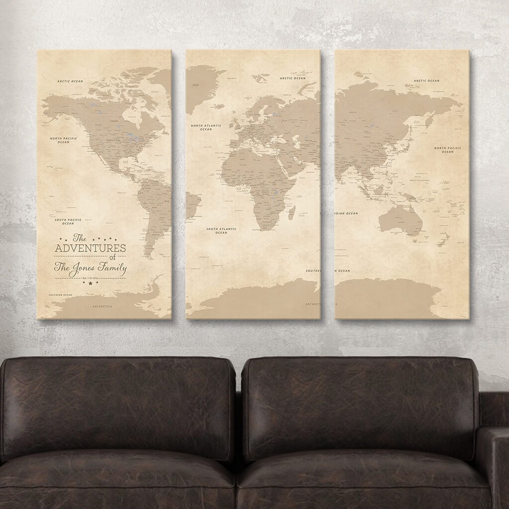 Grande déco vintage XXL carte du monde en bois MDF moderne déco 3D rétro  tour du