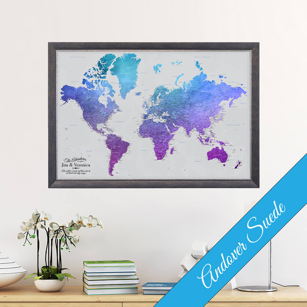 Vibrant Violet Canvas Map with Pins | Watercolor Travel Map - Push Pin ...