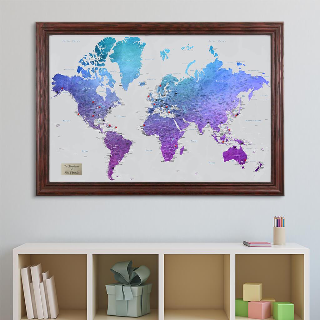 Vibrant Violet Watercolor World Map