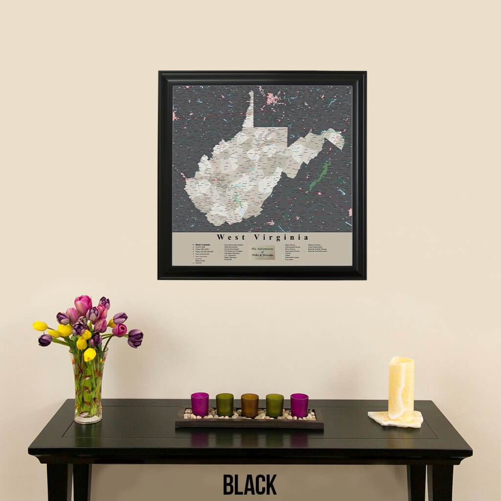 Earth Toned West Virginia State Travel Map Black Frame