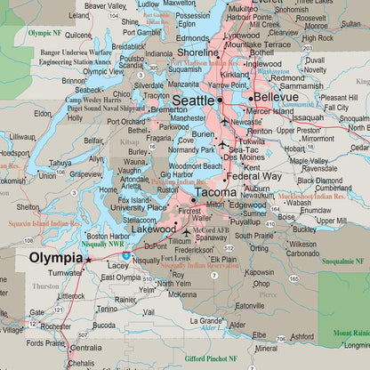 Earth Toned Washington State Push Pin Travel Map closeup