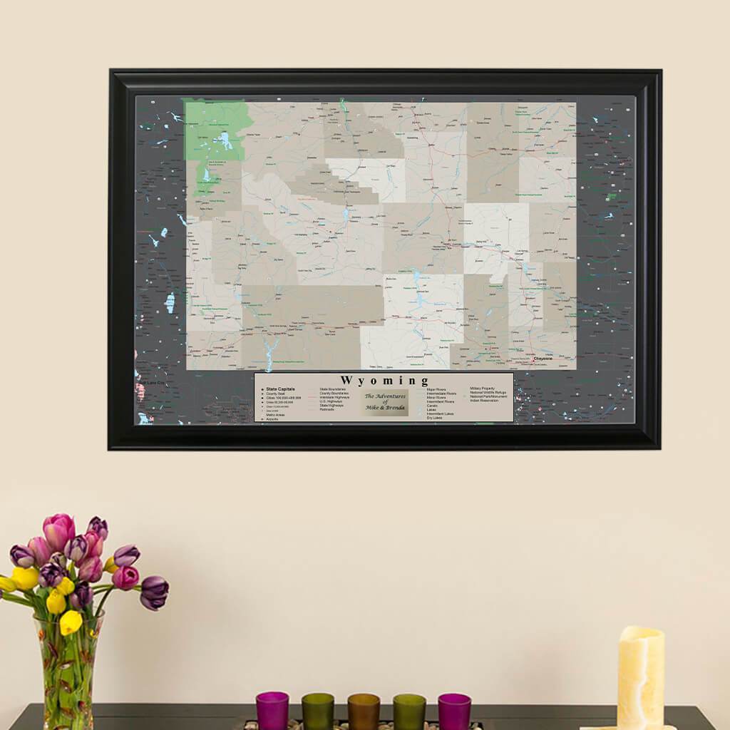 Framed Earth Toned Pin Map of Wyoming main image